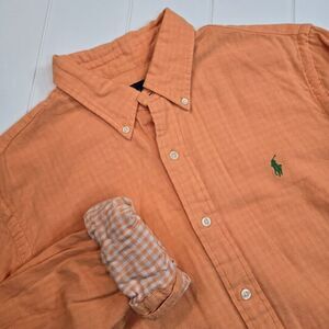 Ralph Lauren Double Layer Orange / Gingham Shirt Men's Size Large Long‎ Sleeve